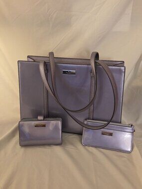 Stunning Kate Spade metallic lavender tote with matching wallet and cardholder